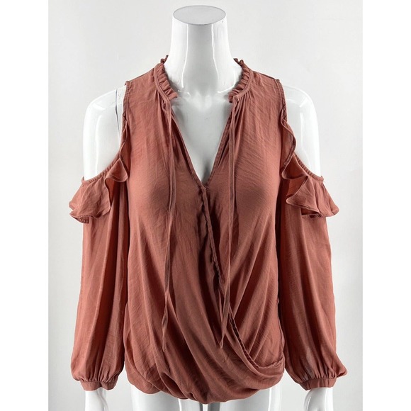 Maeve Anthropologie Cold Shoulder Top XS Dusty Rose Pink Ruffle Blouse Womens - Picture 1 of 6
